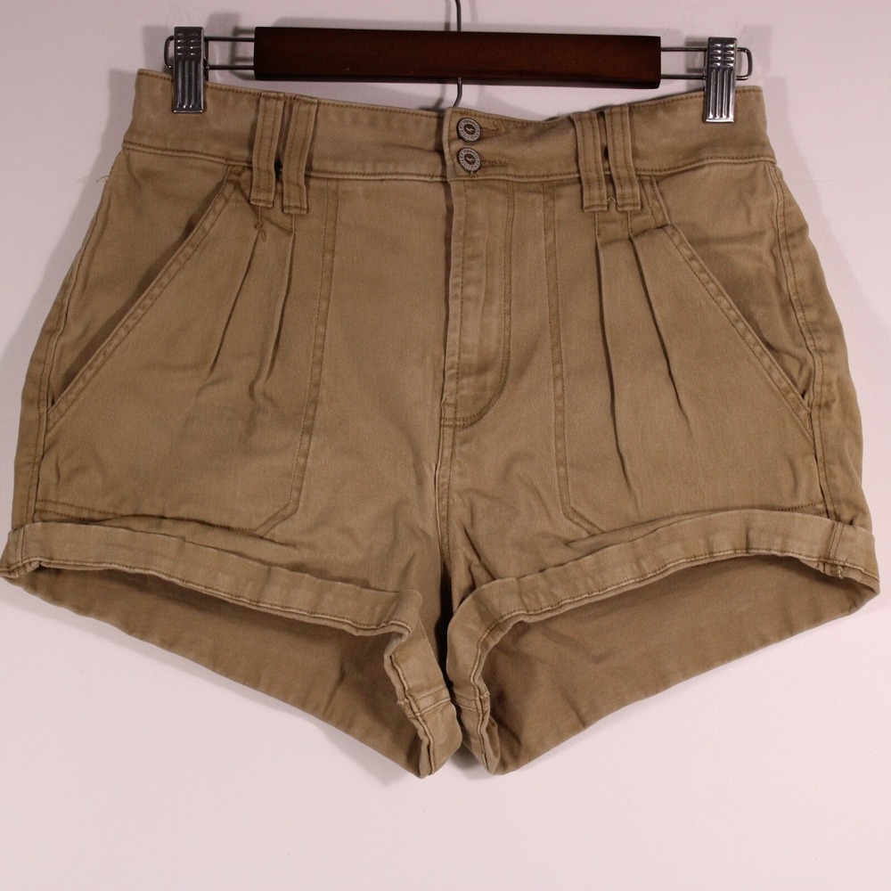 Hollister Shorts Womens 9‎ Khaki Tan Ultra High Rise Pleated Safari Summer 28x2